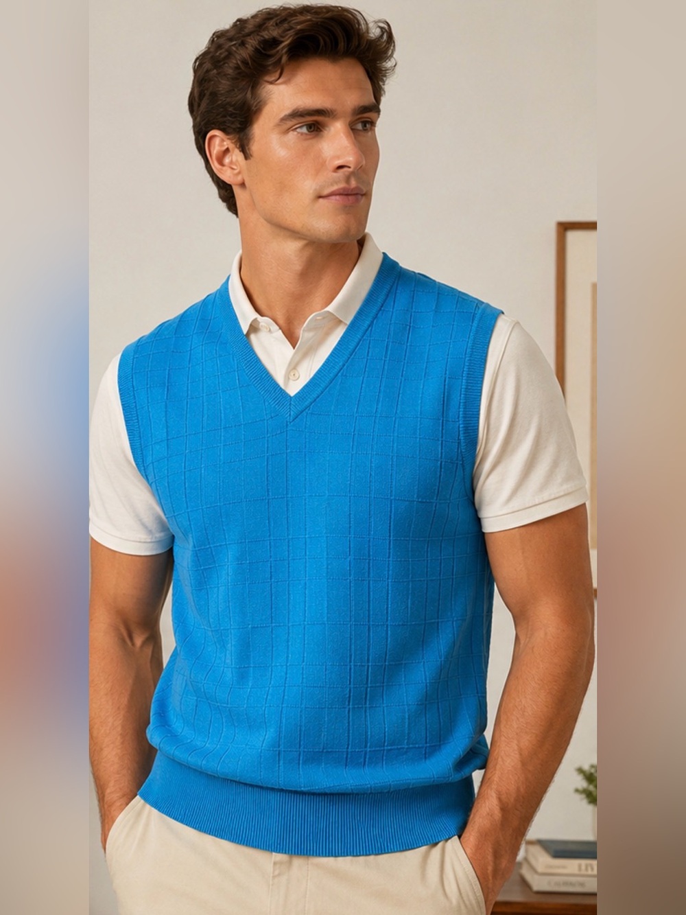 Alan Flusser 100% Silk Textured Sweater Vest Men’s Large NWT Turquoise Luxur Y2K